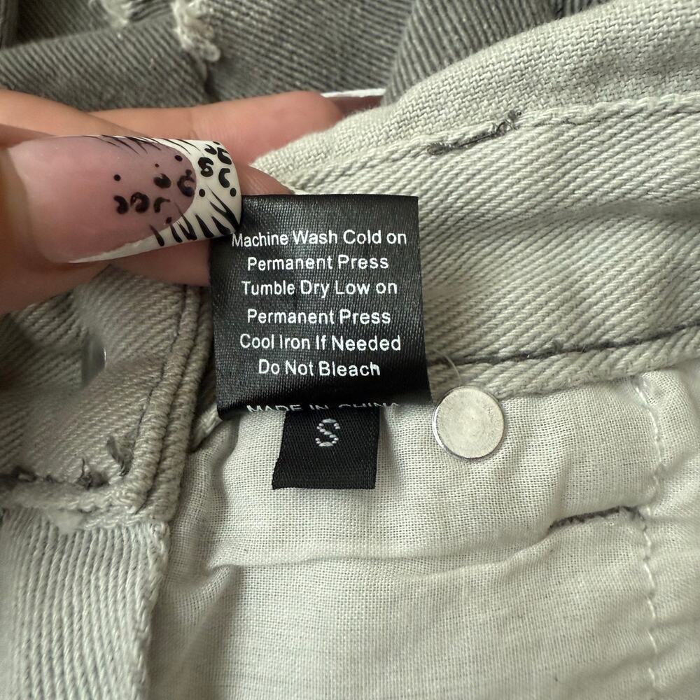 POL overall skirt distressed gray denim ripped torn mini jean overalls S small - Picture 11 of 16